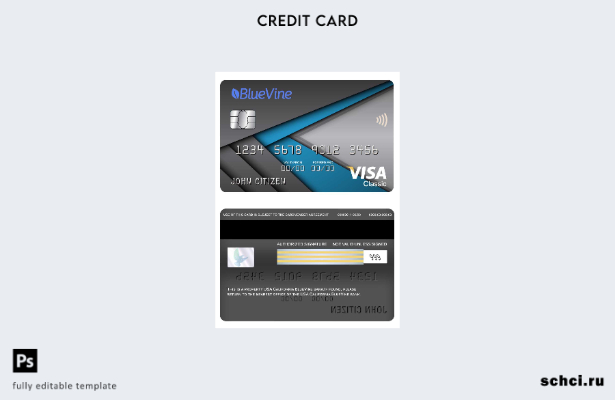 цифровая загрузка шаблон карты Visa Classic для банка США Калифорния BlueVine